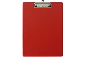 Exacompta 19295E Porta blocco in cartone Balacron con busta in plastica e clip con sistema di fissaggio a parete Formato 23 cm x 32 cm per documenti in formato A4 di colore rosso.