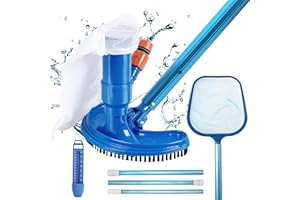 HAFIX® Pool Vacuum Cleaner Cleaning Set Pool Vacuum Cleaner with Landing Net, Telescopic Rod, Thermometer & Brush. 4 Piece Floor Vacuum Cleaner Pool Cleaner Pool Cleaning Set Complete Cleaning Floor