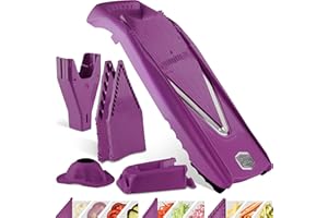 Coupe-Légumes Börner V5 (Profi Set) • Mandoline Réglable en V • 7 pièces avec 10 Épaisseurs de Coupe • Lame en Acier Inoxydable • Set de Mandoline + Station d'Accueil • Violet