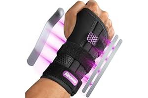 Fitomo Orthese Poignet avec 3 Éclisses Métalliques et Ouverture Douce pour le Pouce, Attelle Poignet Droit Réglable pour Tendinite, Arthrite et Entorses, Maintien Poignet Idéal pour le Sommeil
