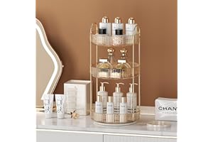 LEIKOSUP Organizzatore per Cosmetici Rotante a 360°, Porta Trucchi Organizzatore Grande Capacità,Organizzatore di Profumi,Organizer Trucchi Multifunzione per Toeletta,Camera da Letto, 3 Livello, Ambra