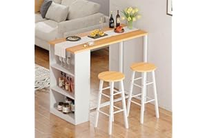 Soges Bar Set Con Mesa y 2 Taburetes Altos, Mesa Bistro de Pub Con Estantes de Almacenaje de 3 Niveles Para Cocina y Comedor