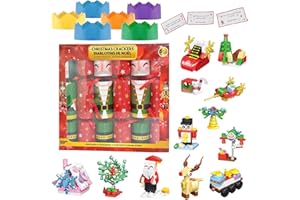 MIENOCOL 6 Stück Weihnachts Knallbonbons,Luxus Weihnachtscracker mit Weihnachtsmann Baustein Weihnachten Cracker Neuartige Geschenke Partyhüte Knallbonbon Weihnachten für Kinder Neujahr,Weihnacht Partyspielset