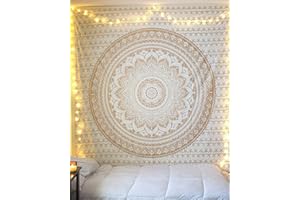 Aakriti Gallery Cotton Mandala Tapestry Wall Hanging - Bohemian Bedspread, Boho Blanket/Throw Tapestries for Living Room, Home Decor (Golden Old Ombre, 220x200 cms)