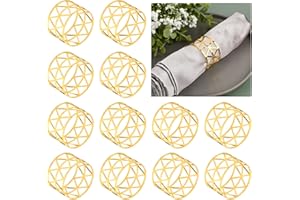 FESSOSKO 12 Pièces Rond de Serviette en Métal, Rond Anneaux de Serviettes, Table Réutilisable Boucle de Serviette de Table, Ronds de Serviette en Métal pour Noce, Dîner, Décoration de Table (Or)