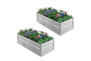 UDPATIO Aiuola rialzata in metallo, 180 x 60 x 90 cm, set da 2 pezzi, in alluminio zincato, per giardino e balcone, 970 l, per la coltivazione di verdure, fiori e frutta, argento