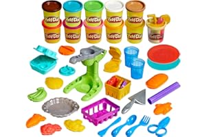 Hasbro Play-Doh, Mercato Contadino, Playset con Cucina Giocattolo con 28 Accessori di Cibo Finto e 11 Colori, tra Cui Un Vasetto a Tema Frullato (Esclusiva Amazon)
