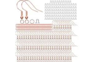Fyfjur 300 Pezzi S925 Ganci Orecchini, Monachelle per Orecchini Anallergici con Tappo per le Orecchie e Bobina, Ganci per Orecchini Rame Placcato Argento, Orecchini Fai Da Te (Oro Rosa)