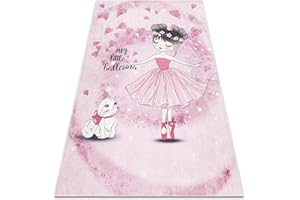 ‎RUGSX Kinderteppich Bambino Waschteppich Ballerina, Kätzchen für Kinder Anti-Rutsch - rosa 140x190 cm