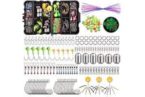 SHADDOCK Fishing Tackle Box Kit Including Fishing Hooks,Sinker Weights,Crossline Barrel Swivel, Rolling Swivel Snap,Jig Hooks,Sinker Slides, Beads with Tackle Box (174pcs Kit)