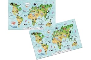 HERMA 19667 - Set di 3 sottomano per scrivania, motivo: mappa del mondo, antiscivolo, facile da pulire, con stampa fronte/retro, in robusto cartone