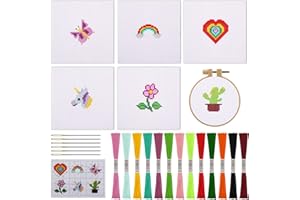 MWOOT 6 Pezzi Ricamo Starter Kit,Punto Croce Cucire Accessori,Embroidery Cross Stitch Starter Kit per Bambini e Principianti