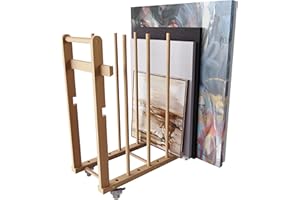 UNZERO Kunst-Aufbewahrungsregal, Kunst-Leinwand-Aufbewahrung, Kunst-Trockenständer, Leinwandbretter, Kunstaufbewahrung mit Griff und Lenkrollen für Zeichenbrett, Panel, Papierblock für Kunststudios,