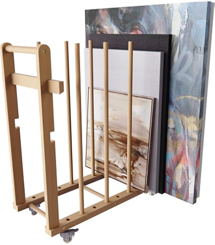 Falling In Art Holz-Druckregal Mit Rollen – 63,5x45,7x76,2 Cm, Buchenholz, Für Leinwand, Drucke & Kunstwerke