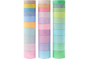 MAGLITT Washi Tape Set 30 Rotoli nastro adesivo colorato colorato decorativo per Forniture Artigianali Fai da te e Decorazioni (Solid Colors & Grid)