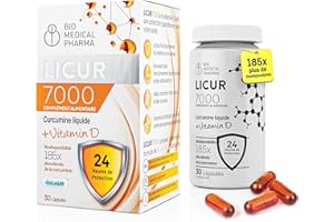 BIO MEDICAL PHARMA Curcuma Gélules avec Vitamine D3 – 185x Meilleure Absorption – Curcumine Micellaire Hautement Dosée – 1 Gélule par Jour – Équivalent à 6 600 mg de Curcuma – Licur 7000 + Vitamin D (Pack Mensuel)