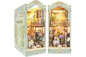 CRIOLPO DIY Book Nook Kit - Casa de muñecas en Miniatura de Madera con Muebles y Luces LED, Decoración de inserción de estantería Creativa, Estantería Insertar