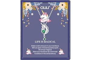 CILILI Unicorn Necklace for Women Girls, Birthstones Initial Unicorns Pendant Sterling Silver Jewellery Birthday Christmas Gifts for Girls Daughter Granddaughter Niece Kids