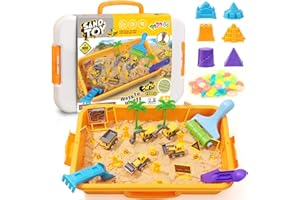 Beria Toys for 3-8 Year Old Kids: Sensory Sand Play Set for Kids Sandbox Toys with Lid Construction Truck & Glowing Stones Gifts for 2 3 4 5 Year Old Boy Toddlers Garden Activities Play Sand Toy Kits