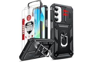 LeYi Coque pour Samsung Galaxy A16/A 16 4G/5G avec 2*Verre Trempé+Anneau Support,Full Protection de la Caméra en PC Dur Anti-Chut Renforcée Armor Heavy Duty Antichoc Bumper Housse Etui，Noir