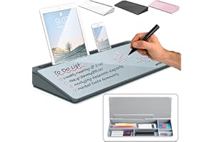 NITRAM Lavagna da scrivania o ufficio in vetro con cassetto portaoggetti e scomparto per accessori Dimensioni: 40,5 x 18,5 x 6 cm con cancellino.e 2 pennarelli (Grigio)