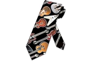 Three Rooker Guitar Ties Mens Electric Acoustic Necktie, Black, One size