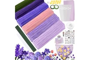 ZLPBAO Lot de Cure Pipe, 450 Pièces Fil Chenille, 6 Couleurs Bouquet de Fleurs avec Ruban Cadeau, Ruban adhésif, Fleur Artificiel pour Fournitures de Bouquet de Fleurs et de Décoration DIY (PURPLE)