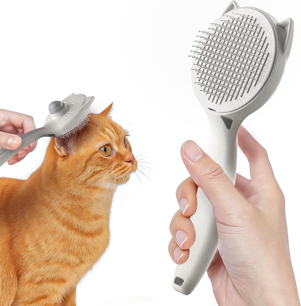 Kedi Köpek Tarağı – Otomatik Temizlenen Düğmeli Evcil Hayvan Tarağı, Masaj Etkili Yumuşak Tarama Fırçası, Kolay Temizlenen Pratik Kedi Tarak Fırçası (GRİ) ATAPET