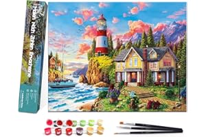 Bougimal Pintar por Numeros Adultos, DIY Pintura por Números Faro sin Marco de 40 X 50 cm