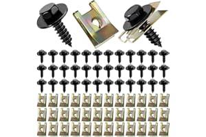 Amentalove 72 PCS Blechmutter Schraube Mutter Clip Kit, 36 Sätze Edelstahl Feder Blechnmutter und U Typ Karosserieschrauben, Kotflügelclip Blechmuttern Befestigung Clips für Auto