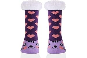 HERYEBING Kids Slipper Socks Boy Girl Chunky Knit Non Slip Socks Cosy Soft Fuzzy Warm Socks Child Thermal Socks Toddler Winter Socks Home Socks Bed Socks Thick Fleece lined Christmas Stockings