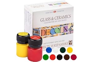 Decola - Porzellan Farben Set | 9x20ml Permanente Farbe für Glas und Keramik | Hohe Deckkraft auf dunklen Oberflächen | Hergestellt von Nevskaya Palitra