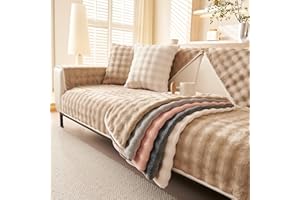 tianxinbaobei Velvet Couch Covers for Sofa, Plush Warm Sectional Sofa Covers Washable for 2-3 Cushion Couch,Non-slip L Shaped Slipcover Sofa Covers for Pet Dog Furniture Protector(1PC,Khaki,35"x71")
