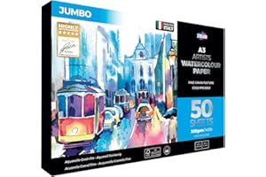 Jumbo Fine-Grain Textured Watercolour Paper A3 Pad - by Zieler® 50 Sheets | 300gsm | Ideal for 'Wet on Wet Techniques' | FSC Mix & Acid Free. Includes Starter tip Sheet (A3)