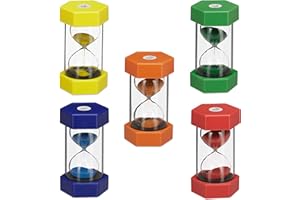 Relaxdays Sabliers lot de 5 XXL pour enfants, Minuteur, 1/5/10/15/30 minutes, plastique, verre, incassable, multicolore