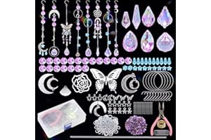 UXORSN 367Pcs Crystal Suncatcher Making Kits Silver Butterfly Stars Moon Pendants with Chain DIY Suncatcher Crafts for Adults Hanging Prism Ornament Sun Catcher for Window Home Wedding Garden Decor