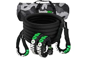Rhino USA Corda Traino Auto di Recupero - Fune Corda Rimorchio Auto Cinetica - 13,000kg (2.2cm x 9m) - Corda Resistente con 2 Grilli Morbidi - per UTV ATV LKW Fuoristrada Trattore - Nero