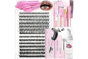 DNSGOOR Kit de Expansión de Pestañas DIY 280 Pcs 9-16mm de Longitud 30D+40D Grupo de Pestañas Individuale Unido y Sellador Removedor de Pegament Delineador,Limpiador de Pestañas,Ocular Rímel,Pinzas