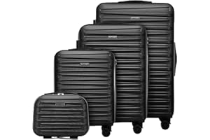 WITTCHEN Skyspeed Line | Zestaw walizek 4 szt z kosmetyczką | Bagaż Walizki podróżne | Bagaż z obudową ABS | Szyfrowy zamek Teleskopowy uchwyt 4 kółka | rozmiar S/M/L i kosmetyczka podróżna | Czarne