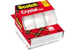 Scotch Crystal Ruban Adhésif Transparent, 2 Rouleaux avec Dévidoir Manuel + 1 Rouleau GRATUIT, 19 mm x 7,5 m – Ruban Transparent Polyvalent pour l’École, la Maison et le Bureau
