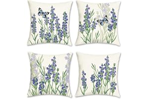 Bonhause Kwiaty lawendowe poszewki na poduszki 45 x 45 cm, vintage, kwiatowe, dekoracyjne, fioletowe, poliestrowe, lniane, poszewki na poduszki, na sofę, łóżko, do domu, ogrodu, patio, na zewnątrz,