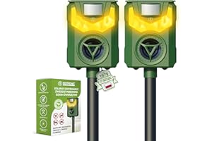 ISOTRONIC Solarny odstraszacz zwierząt z częstotliwością + płomieniem | przeciwko dzikim zwierzętom takim jak szopy, sarny, lisy, dziki i wiele innych – skuteczna ochrona przed zwierzętami, 2 sztuki