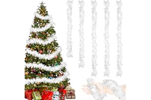 TUTUKYLE 20M/Pack of 5 Lametta Weihnachtsbaum, Lametta Weiß Girlande Weihnachten, Weihnachtsbaum Deko, Weihnachtsdeko Girlande für Vorhänge, Zimmer, Party Weihnachtsfeierdekoration