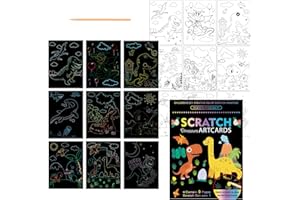 SEGXN Scratch Art for Kids,9PCS Rainbow Magic Scratch Art Kit for Kids with 1 Wooden Stylus, Perfect Birthday and Holiday Gifts for Kids,for 3-12 Year Old Girls Boys Party Favor Activities (Dinosaur)