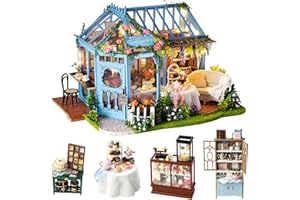 Spilay Mini Doll House with Furniture, DIY Wooden Crafts Mini Craft Set with Music Box, 1:24 Creative Room Idea Gift for Adult Friends Who Love Dolls A068(ROSE GARDEN TEA HOUSE)