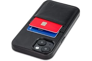 Dockem Funda Tipo Cartera de Cuero Genuino para iPhone 14 con Placa de Metal Incorporada para Montaje Magnético, Billetera Cosida con 2 Bolsillos para Tarjetas de Crédito (Negro, M2GL)