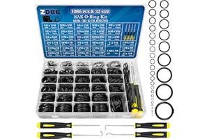 ZDBB 1086 pezzi Kit di O ring standard SAE Assortimento di O ring in gomma nitrilica con grimaldello per riparazione di guarnizioni di rubinetti idraulici automobilistici idraulici