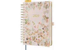 BEZEND Agenda 2026 Giornaliera Spirale A5 21,5 x 14,5 cm, 1 Giorno 1 Pagina da Gen a Dic 2026 con Tag Mensili, Portapenne, Righello a Segnalibro, Carta Spessa da 80 GSM - Flowers