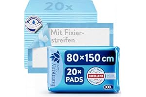 Harmony Care® 20 x Inkontinenz Bettunterlage einweg XL , 6-lagige Schutzunterlagen für Betten - 80 x 150 cm saugstarke Krankenunterlagen - rutschfeste einmal Inkontinenzunterlage