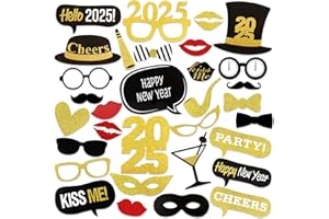 HOWAF 2025 Silvester Foto Requisiten Schwarz Gold Neujahr Photo Booth Props Hut Brille Fotobox Accessoires für Erwachsene Kinder Silvester Party Zubehör Silvester Deko 2025 Dekoration, 26pcs